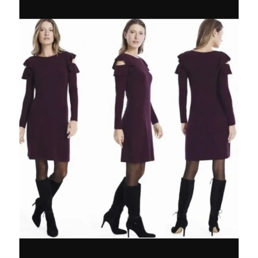White House Black Market Maroon Cutout Sleeve Dress.